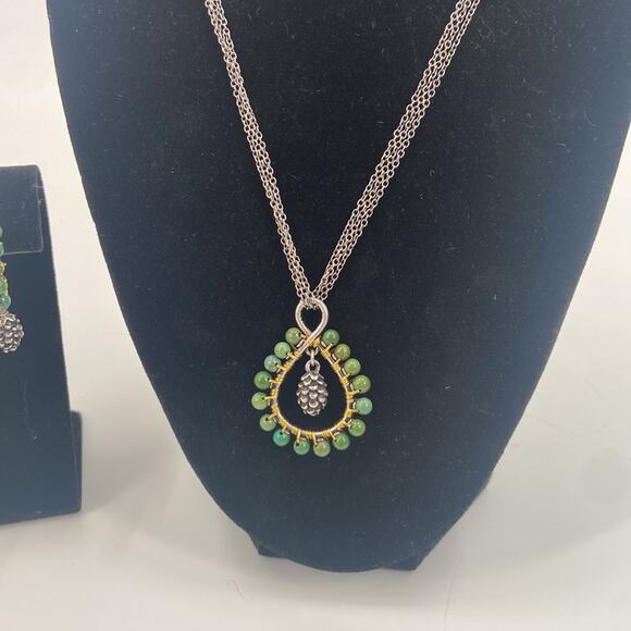 Big Sky Silver turquoise pine cone earring necklace set - Picture 2 of 9